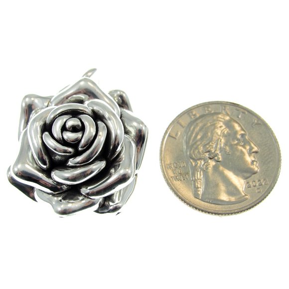 Solid 925 Sterling Silver 3D Chunky Rose Bloom Pendant, Royal Tudor Emblem - Picture 7 of 10